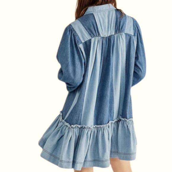 FREE PEOPLE Sun Burst Denim‎ Mini Dress Size XSMALL - Picture 7 of 16